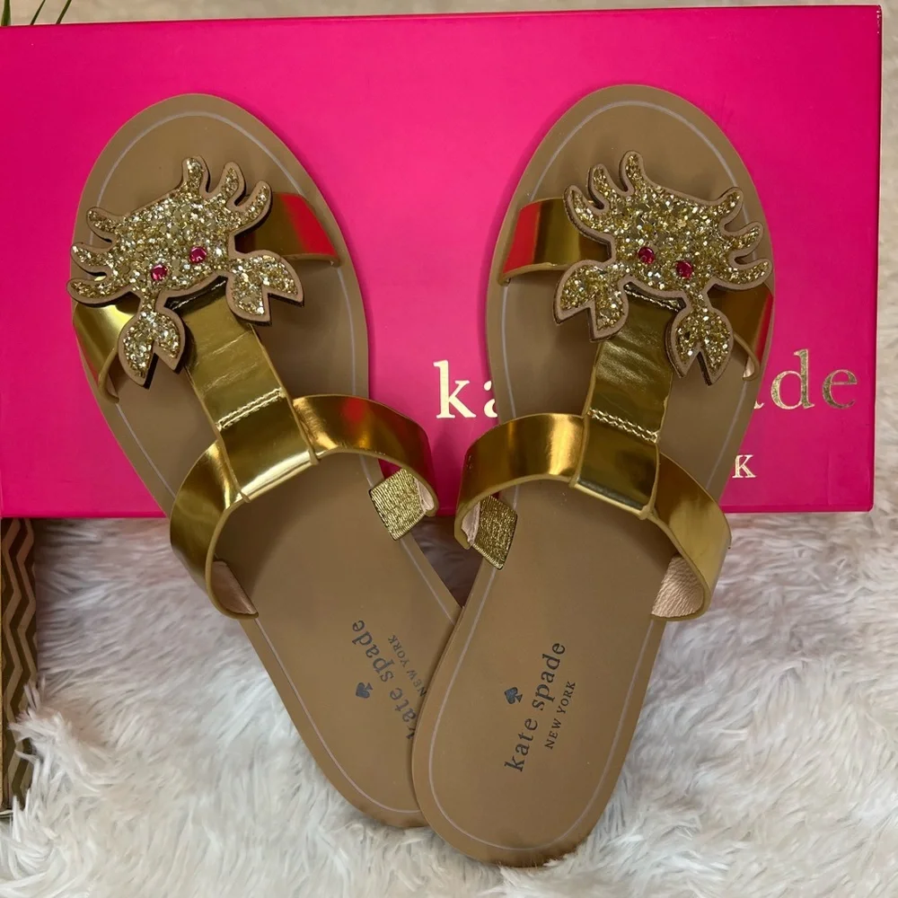 🎉HP🎉 Kate Spade Claire Gold Glitter Crab Sandal / Shoes - Picture 2 of 11